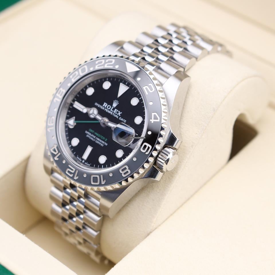 Rolex GMT-Master II watch with an Oystersteel and yellow gold bracelet and a black dial.